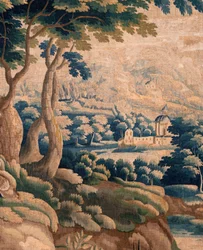 Flamandzki gobelin. Tak zwana Verdure. Atelier Oudenaarde. 332x318cm. Inw 00021. XVII wiek.