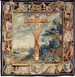 Flamandzki gobelin. Gloryfikacja Krzyża Świętego. XVII wiek. Własność kościoła Sint-Walburgakerk Oudenaarde (Dekenij van de Sint-Walburga).
