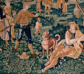 Flamandzki gobelin. Gra w gęsi. Atelier Oudenaarde. 341x395cm. Inw (83058)-7 / 0008. XVII wiek.