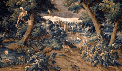 Flamandzki gobelin. wytrzymać. Koniec XVII-początek XVIII wieku. Własność kościoła Sint-Walburgakerk Oudenaarde (Dekenij van de Sint-Walburga). Szczegół.