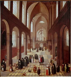Wnętrze kościoła Obraz szkoły flamandzkiej z XVII wieku Madryt, Musee Lazaro Galdiano
