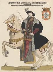 Jan III Portugalii 1502-1557, wyd. XVI-wieczny kolorowy grawerunek.