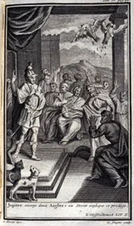 Jowisz wysyła dwa orły: smoczek wyjaśnia to cudowne dziecko. Lustracja do II księgi Odysei Homere, w Odyssee, wydanej w Amsterdamie w 1731, Collection privee Milan.