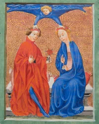 MS Gen1111 f.210 Św. Cecylia i Św. Walerian, ilustracja z Legenda Aurea autorstwa Jacobusa de Voragine, c.1405-10
