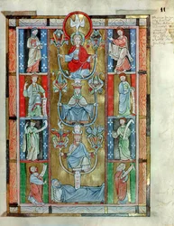 Ms 340 fol.11r Drzewo Jessego z De Laudibus Sancte Crucis autorstwa Rabanausa Maurusa (ok. 780-856) z opactwa Anchin
