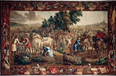 Pałac (Schlossanlage Schleißheim). Flamandzki gobelin. Atelier w Brukseli Judocus De Vos. Projekt Lamberta De Hondta. Wełna i jedwab. Około 1715-1724.