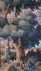 Kościół parafialny (kościół św. Walburgi). Gobelin flamandzki „Verdure”. Oudenaarde. Koniec XVII-początek XVIII wieku. Własność kościoła Sint-Walburgakerk Oudenaarde.