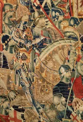 Muzeum Parafialne Gobelinów (Muzeum Parafialne Gobelinów z Pastrany). Flamandzki gobelin. Okrążenie Asili (Oblężenie Asili, De omsingeling van Arzila). Seria Podboje króla Portugalii Alfonsa I. Turniej.