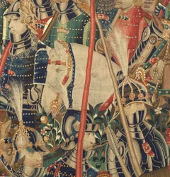Muzeum Parafialne Gobelinów (Muzeum Parafialne Gobelinów z Pastrany). Flamandzki gobelin. Conquest of Tanger (Zdobywanie Tangeru, De inname van Tanger). Seria Podboje króla Portugalii Alfonsa I. Turniej. Wełna i jedwab