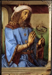 Portret Ptolemeusza (Klaudiusza Ptolemeusza, ok. 90-168), greckiego astronoma. Obraz Pedro Berruguete (ok. 1450-przed 1504) i Just Of Gandawa (1435-1480) Ec. Bujda