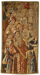 Gobelin, Zgromadzenie Żydowskie, wykonany we Flandrii, Belgia, prawdopodobnie połowa XV w. (wełna)
