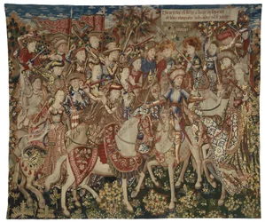 Gobelin przedstawiający Herkulesa i jego towarzyszy na górze Olimp, prawdopodobnie wykonany w Tournai, ok. 1465-70 (wełna i jedwab)