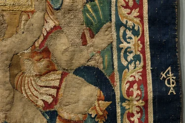 Gobelin przedstawiający podboje króla Portugalii Alfonsa V (Conquistas de Alfonso V de Portugal), Tournai. Szczegół. (Wełna i jedwab)