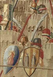 Gobelin przedstawiający podboje króla Portugalii Alfonsa V (Conquistas de Alfonso V de Portugal), Tournai. Szczegół. (Wełna i jedwab)