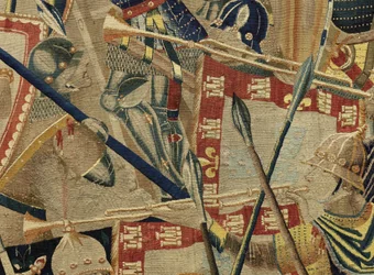 Gobelin przedstawiający podboje króla Portugalii Alfonsa V (Conquistas de Alfonso V de Portugal), Tournai. Szczegół. (Wełna i jedwab)