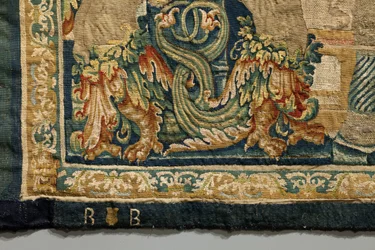 Gobelin przedstawiający podboje króla Portugalii Alfonsa V (Conquistas de Alfonso V de Portugal), Tournai. Szczegół. (Wełna i jedwab)