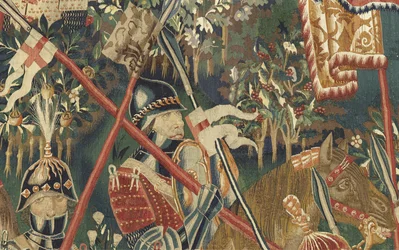Gobelin przedstawiający podboje króla Portugalii Alfonsa V (Conquistas de Alfonso V de Portugal), Tournai. Szczegół. (Wełna i jedwab)