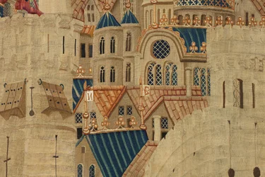 Gobelin przedstawiający podboje króla Portugalii Alfonsa V (Conquistas de Alfonso V de Portugal), Tournai. Szczegół. (Wełna i jedwab)