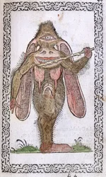 Cyklop, ilustracja z Nawyki i portrety prawie wszystkich narodów i narodów współczesnych, Jean Sluperji, Antwerpia, 1572 (kolorowy drzeworyt)