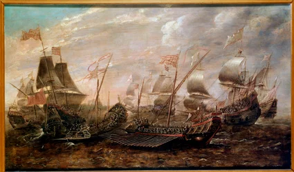 Niezwyciężona Armada Morska bitwa, w której hiszpańska armada pokonała flotę angielską w sierpniu 1588 r., szkoła flamandzka