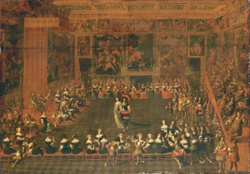 Otwarcie balu w pałacowej sali zgromadzeń, ok.1660-70