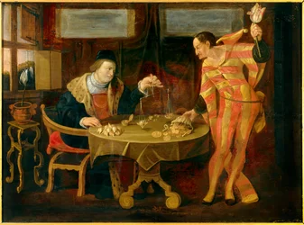 Sprzedaż cebuli tulipanów Malarstwo ze szkoły flamandzkiej z XVII wieku. Słońce 0,54x0,74 m Rennes, musee des Beaux Arts