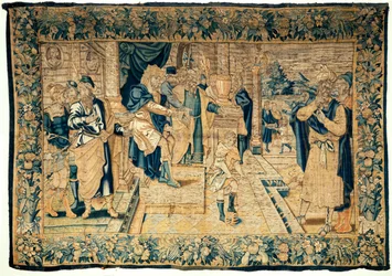 Zbiory uniwersyteckie. Flamandzki gobelin. Moses łamie kruka Faraona. Oudenaarde. 350x510cm. ok. 1550.