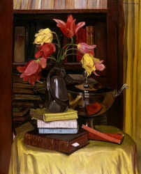 Martwa natura z tulipanami (czerwone i żółte tulipany)