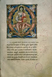 Podświetlana strona z Chrystusem w majestacie i symbolami ewangelistów (Cod. Calci, rkps. 36, ok. 120)