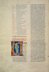 Strona z Biblii Corbolino z inicjałem przedstawiającym Boga przemawiającego do Mojżesza (Cod. Conventi Soppressi 630, c. 52v), rękopis