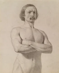 Akademickie studium aktu, do połowy długości ze złożonymi wąsami i ramionami, 1849