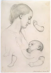 Odpoczynek Niemowlęcia - Studium Matki i Dziecka z oddzielnymi Studiami Dziecka na ręce i nogi, 1848 r.