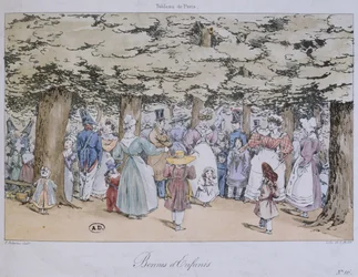 Dzieci i nianie w parku, z serii Tableau de Paris, sztych. C. Motte, 1827