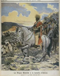 Czarny z Etiopii, Menelik II (1844-1913) w bitwie pod Adową, ilustracja z „Le Petit Journal”, 28 sierpnia 1898 (patrz także 287689)