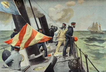 Przechwycenie hiszpańskiego statku handlowego, wojna hiszpańsko-amerykańska w 1898 r. (rycina)