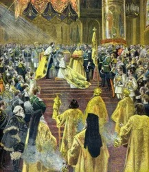 Ceremonia koronacji cara Mikołaja 2 w maju 1896 r. (rycina)