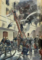 Felix Faure uczestniczy w szkoleniu paryskiej straży pożarnej w 1898 r. (rycina)