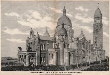 Inauguracja bazyliki Sacre-Coeur na Montmartre w 1891 r. (wygląd pomnika w takim stanie, w jakim będzie po całkowitym ukończeniu) - Grawerowanie Meaulle w 1891 r.