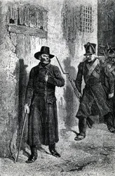 Javert goniący Valjeana, ilustracja z "Les Miserables" Victora Hugo, wyd. J. Hetzel, 1865 (drzeworyt)