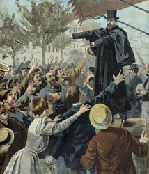Paul Deroulede podczas demonstracji w Paryżu w 1898 r. (rycina)