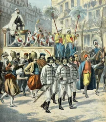 parada ulicami paryża korowodu mi - careme w 1897 r. (rycina)