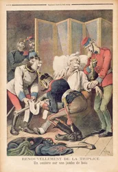 Karykatura Trójprzymierza Niemiec, Austrii i Włoch, z «Le Petit Journal», czerwiec 1896