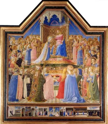 Koronacja Marii Panny, ok. 1430-32. Obraz Guida di Pietra, znanego również jako Fra Giovanni da Fiesole, zwanego Fra Angelico lub Il Beato (1387-1455), XV wiek, 2,09 x 2,06 m, Paryż, Musée du Louvre