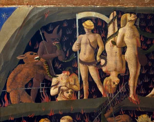 Sąd Ostateczny: potępienia sprowadzone przez demony do podziemi. Obraz Guido di Pietro (lub Fra Giovanni da Fiesole) dit Fra Angelico ou il Beato (1400-1455)