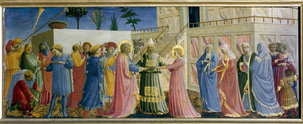 Ślub Dziewicy Predelle. Obraz na drewnie Guido di Pietro (lub Fra Giovanni da Fiesole) dit Fra Angelico ou il Beato (1400-1455)