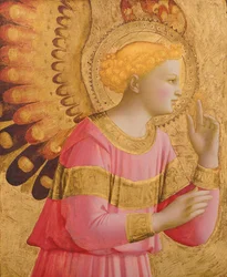 Anioł Zwiastowania, 1450-55 (złoty liść i tempera na desce) (patrz także 139312)