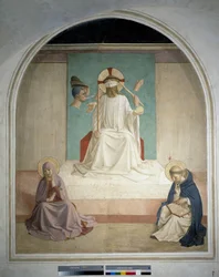 Chrystus drwi z Dziewicy i św. Hieronima. Fresk Guido di Pietro