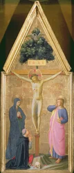 Chrystus na krzyżu między Dziewicą a kardynałem Torquemadą i św. Janem Ewangelistą, ok. 1446 (tempera na panelu)