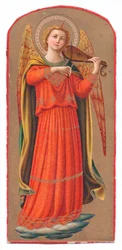 Barwna litografia według Fra Angelica: anioł grający na skrzypcach, ok. 1910