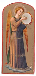Kolorowy druk litograficzny fra angelico Anioł grający na tamburynie, ok. 1900 r. 1910